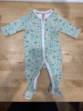 Baby Boden Floral Footed One-Piece Pajamas - Mint, Pink & Yellow Size 0-3